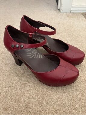 Dansko Women's Deep Red Mary Jane Heels with Ankle Strap